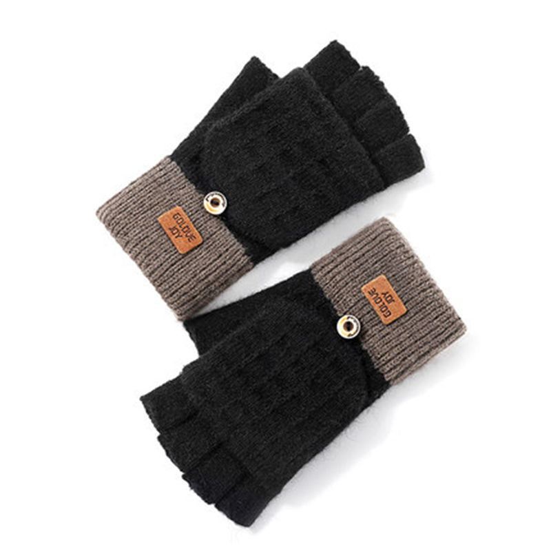 Wholesale Winter Half-finger Flip-up Plus Velvet Cold-proof and Warm Wool Needle Gloves