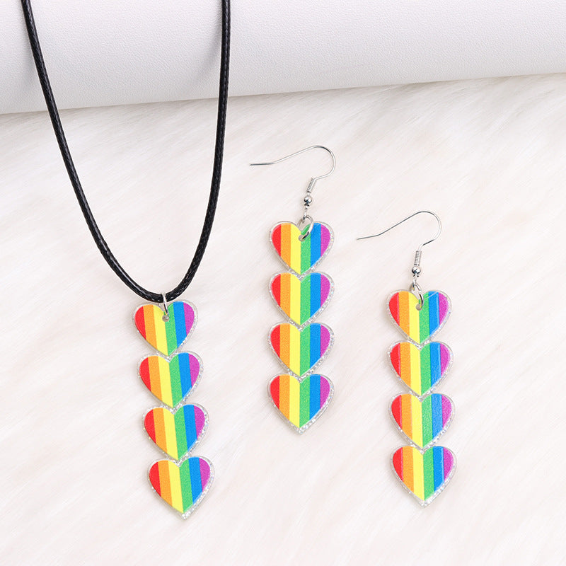 Wholesale Valentine's Day Vertical Rainbow Heart Acrylic Simple Personality Earrings