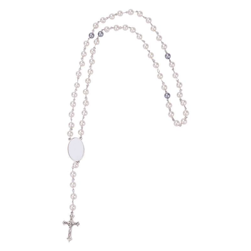 Wholesale  Easter Blank  Sublimation Rosary Pendant  Necklace Cross Bracelet  Jewelry Set