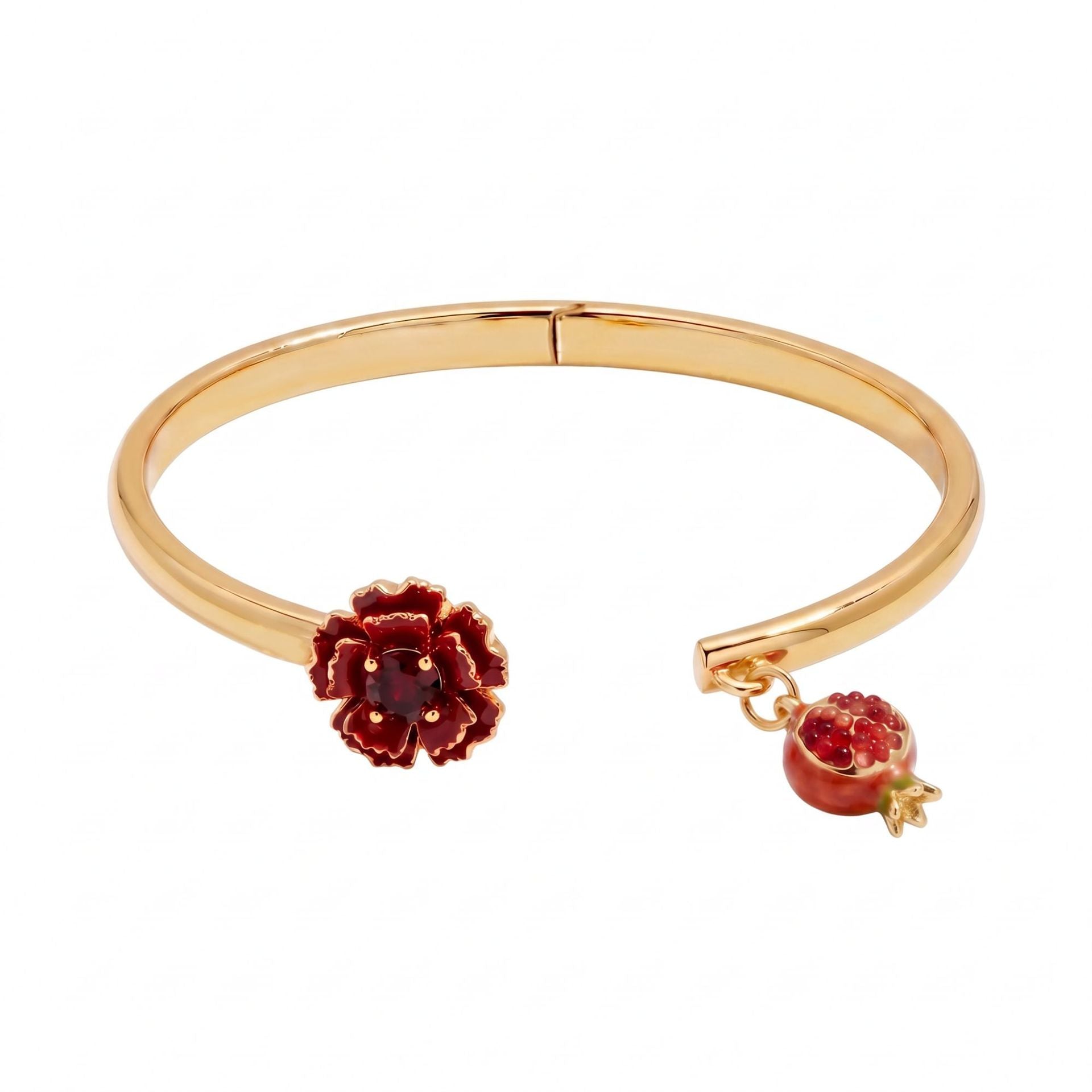 Wholesale Enamel Fruit Open Bangle Bracelet Gold Plated With Pomegranate Strawberry Cherry Watermelon Motifs Women S Fashion Jewelry Gift