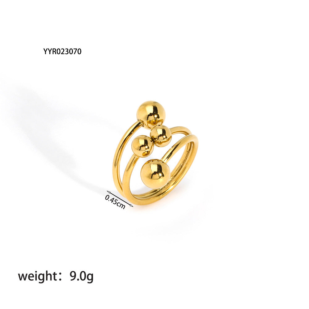 Wholesale Titanium Steel Gold Ball Open Adjustable Ring