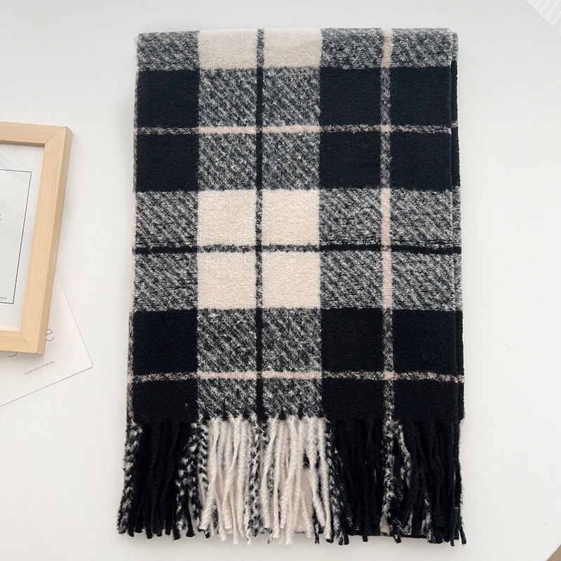 Wholesale Korean Version  Imitation Cashmere Retro Grid Japanese Tassel Shawl Winter Warm Scarf