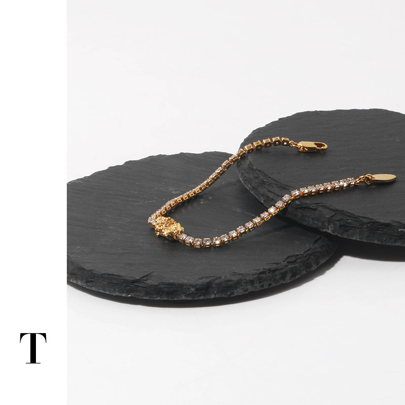 Wholesale brass thick gold plated zircon vintage bracelet