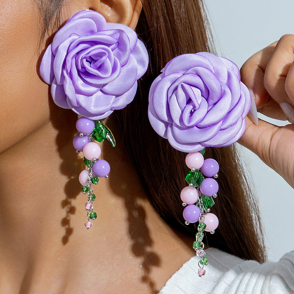 Wholesale Fabric colorful flower earrings