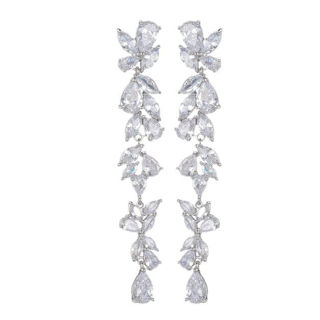 Wholesale Copper inlaid zircon intricate leaf earrings