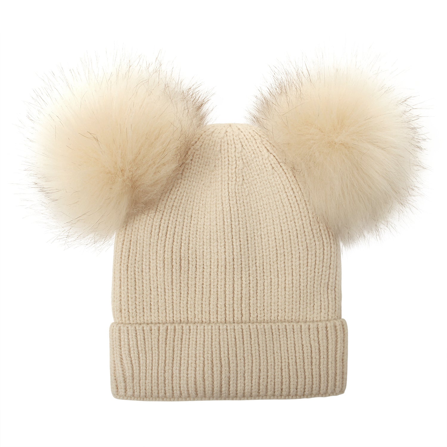 Wholesale Acrylic Double Wool Ball Cap Winter Knitted Hat