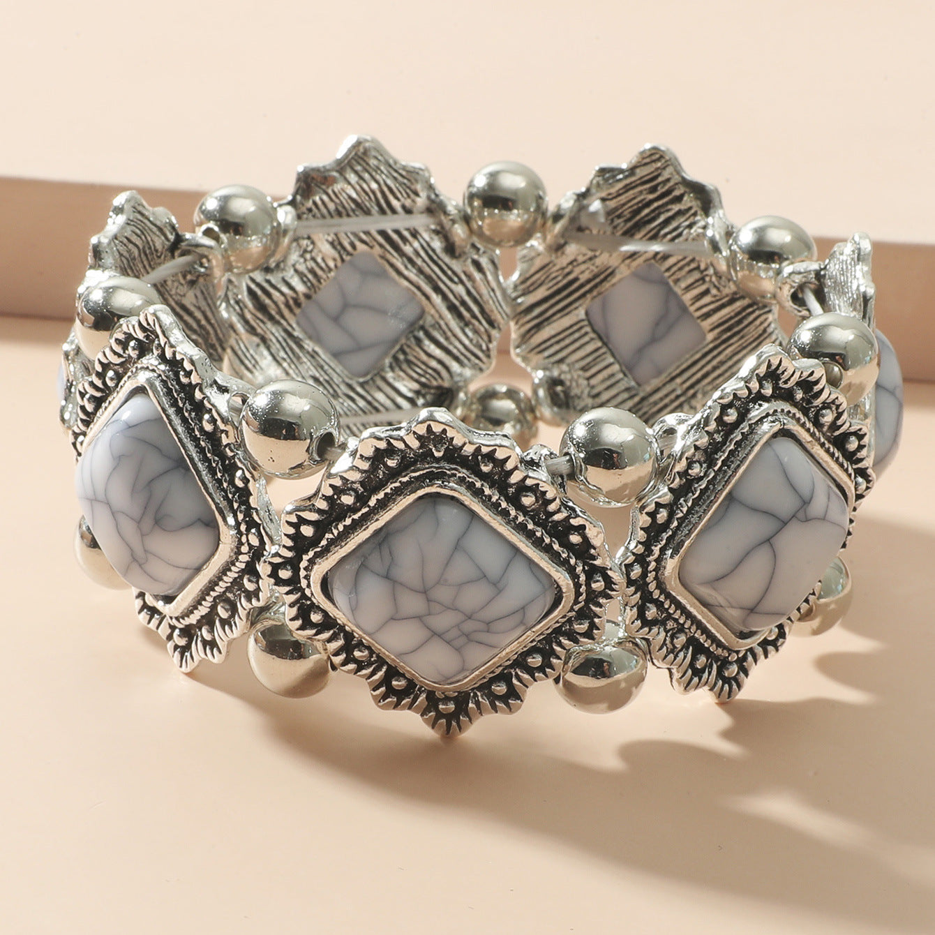 Wholesale Vintage Inlaid Resin Marquise Stretch Bracelet