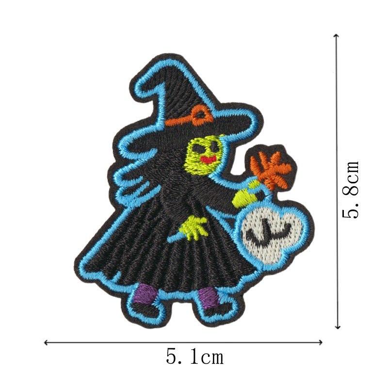 Wholesale  Embroidered Iron On Patches 9 Piece Set With Witch Pumpkin Cat Ghost Bat Designs For ets DIY Craft Supply Resale