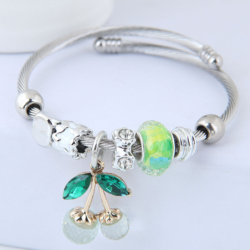 Wholesale Stainless Steel Open Cherry Crystal Beaded Bracelet