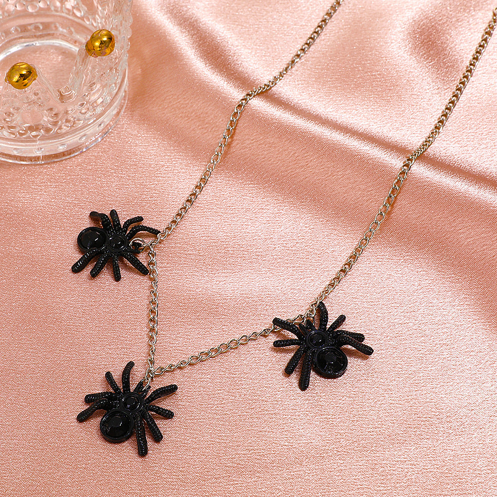 Wholesale Halloween Gothic Black Spider Pendant Alloy Necklace