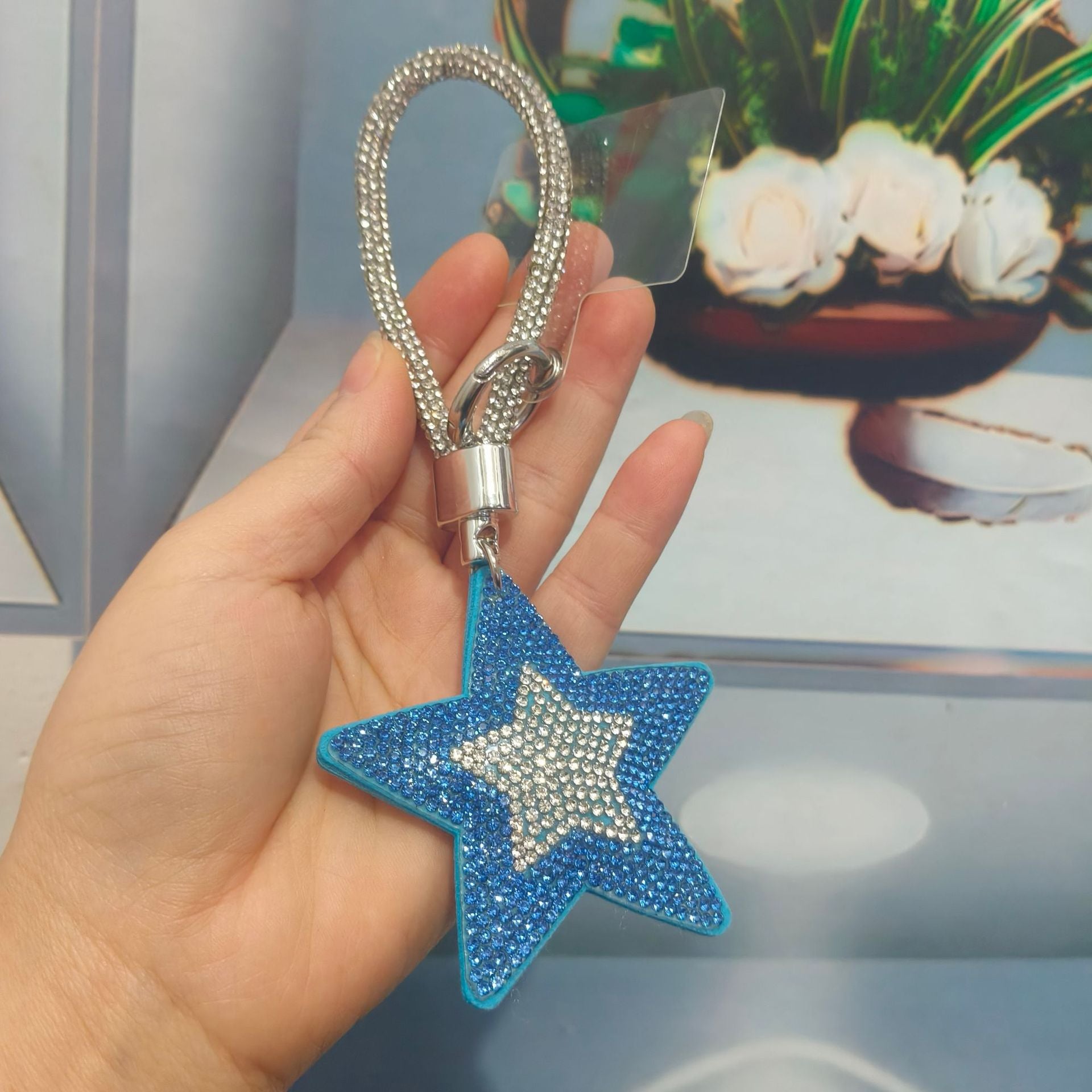 Wholesale Colorful cartoon pentagram diamond studded keychain