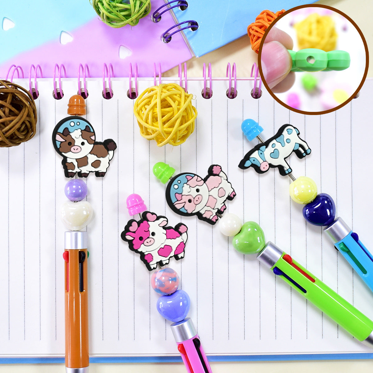 Wholesale 100pcs cartoon colorful cow pen bead accessories DIY soft rubber beads
