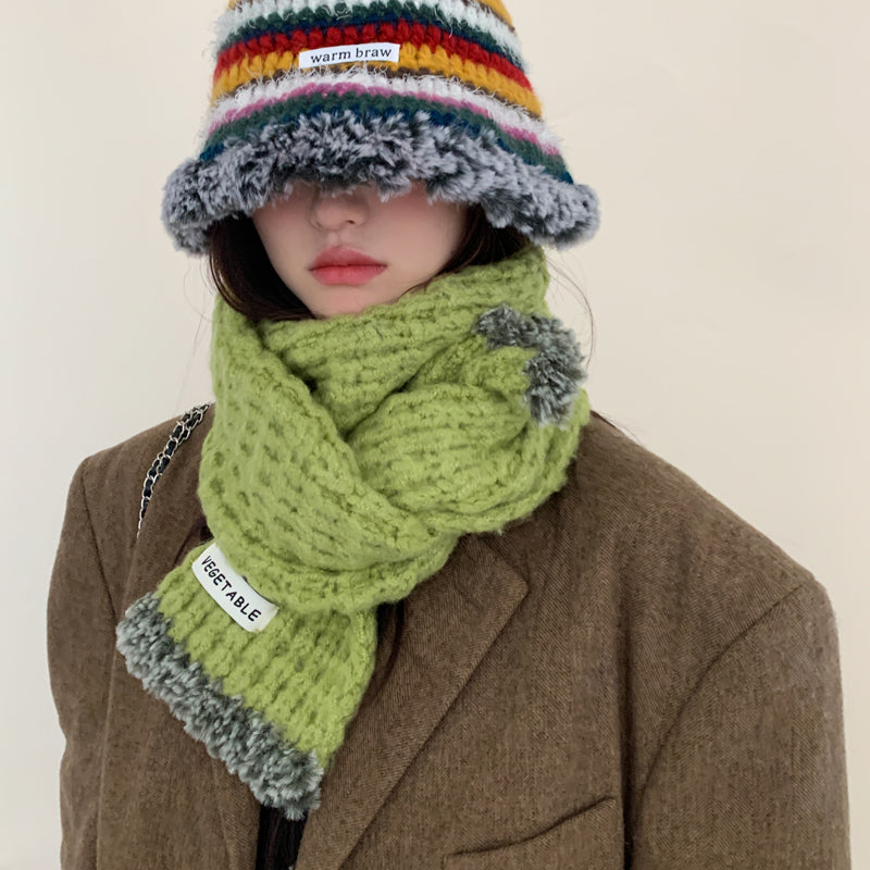 Wholesale Soft Thickened Pink Knitted Wool Scarf