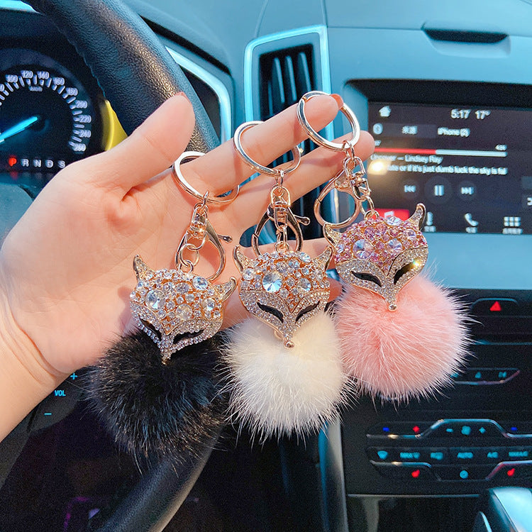 Wholesale Mink Fur with Diamonds Crystal Fox Head Keychains