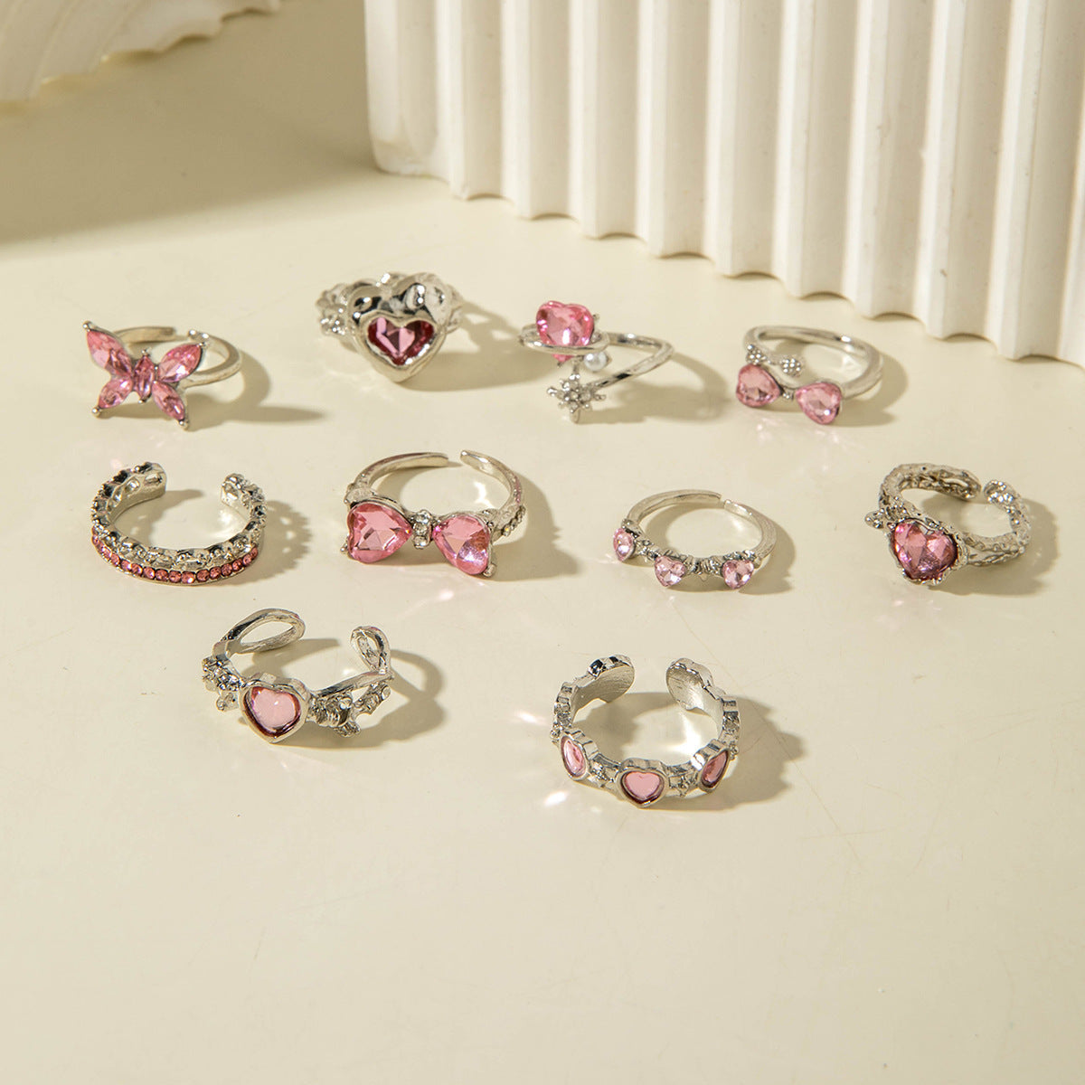 Wholesale Luxury Heart Gemstone Ring Set  Alloy Open Ring