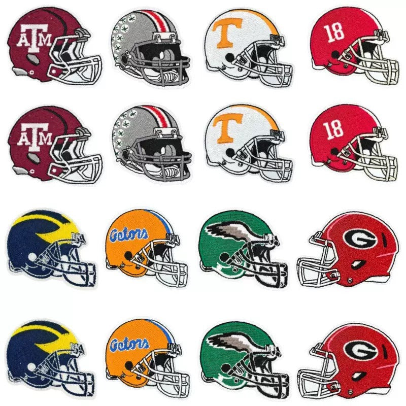 Wholesale American College Football Helmet Embroidered Patches Set Of 8 Polyester Cotton Sew On Applique For ets Backpacks Hats DIY Craft Resale