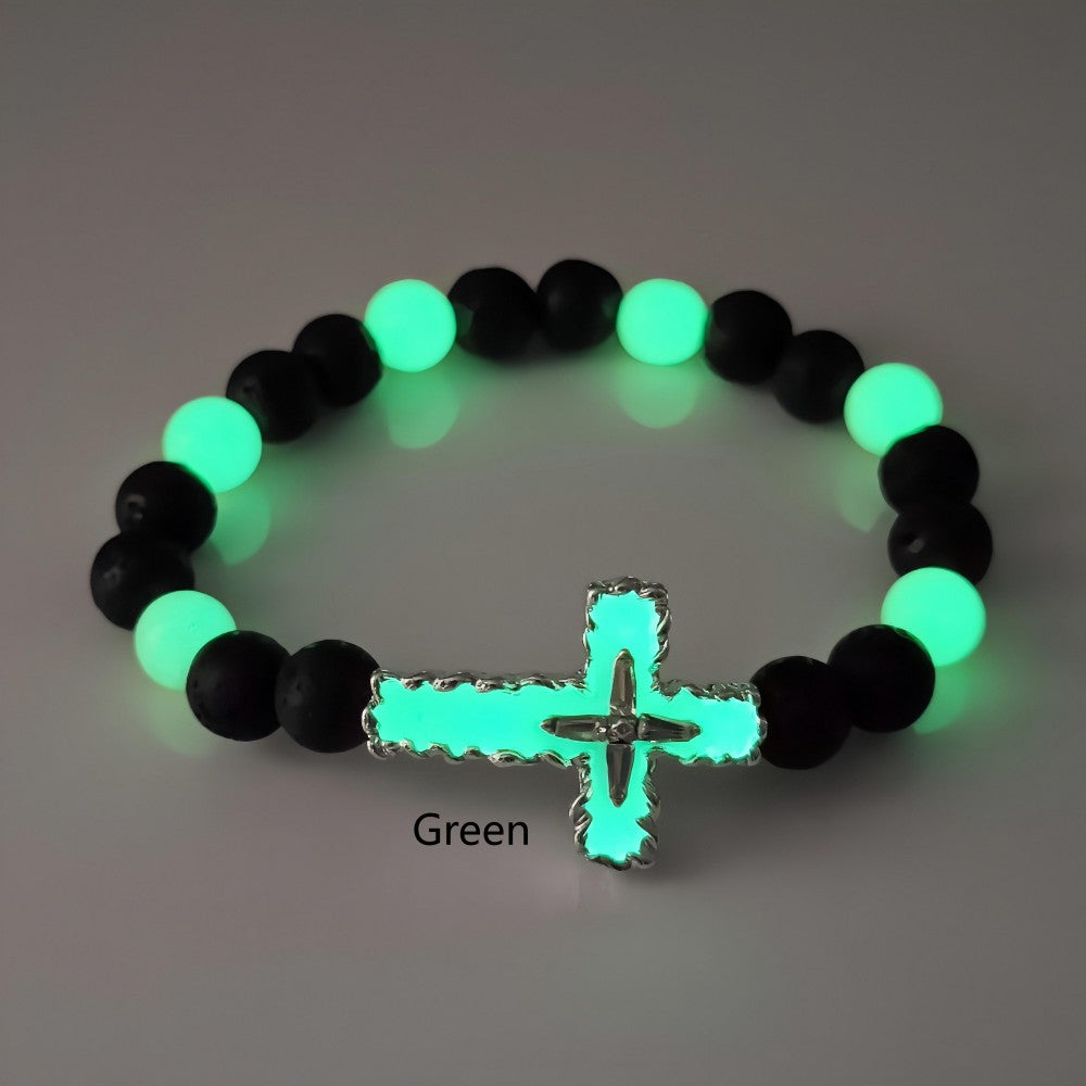 Wholesale Luminous cross natural stone bead glow bracelet