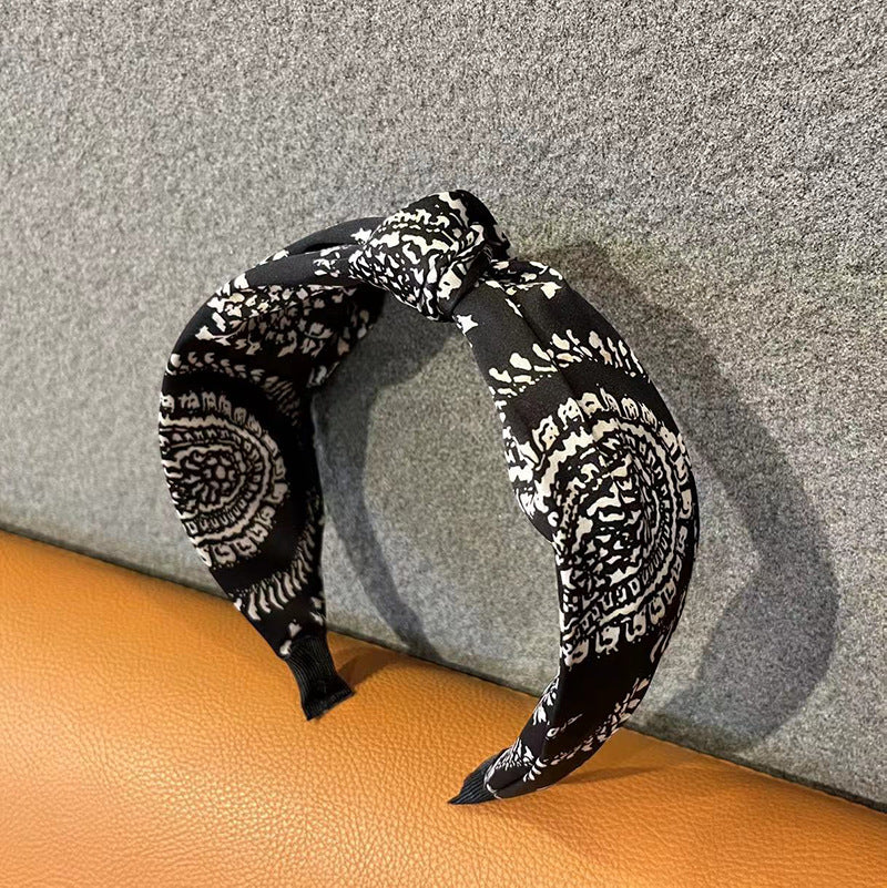 Wholesale Thousand Bird Grid Fabric Cross Knot Wide Edge Hair Hoops