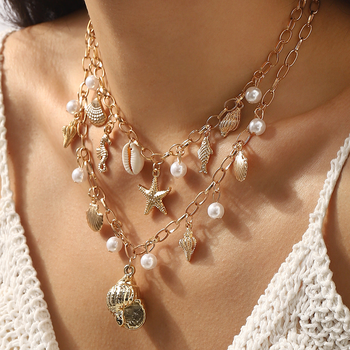 Wholesale N12517 Summer Ocean Elements Pearl Tassel Necklace Seaside