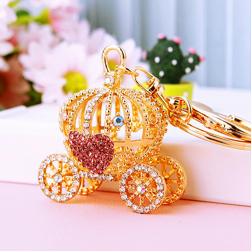 Wholesale Metal Keychain Rhinestone Princess Carriage Car Key Accessory Gift For Women