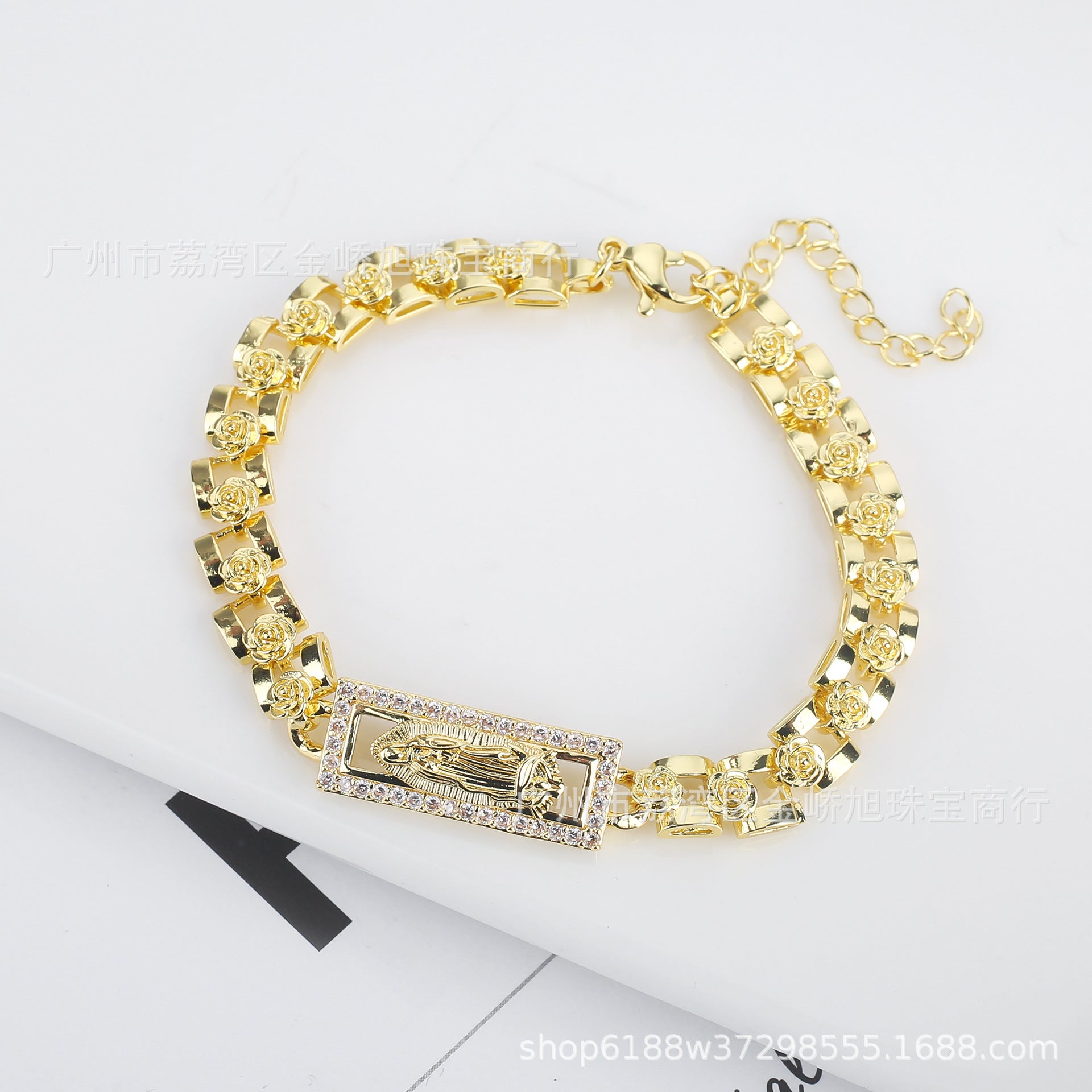 Wholesale Drip Oil Jesus Rose Cuban Metal Bracelet