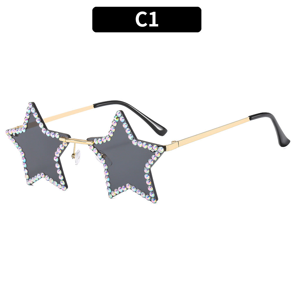 Wholesale Frameless Diamond Pentagram PC Sunglasses