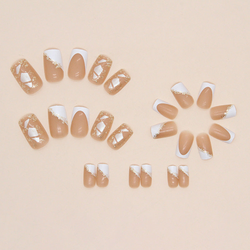 Wholesale European Square White French Gold Powder Eggshell Fragments Nail Stickers