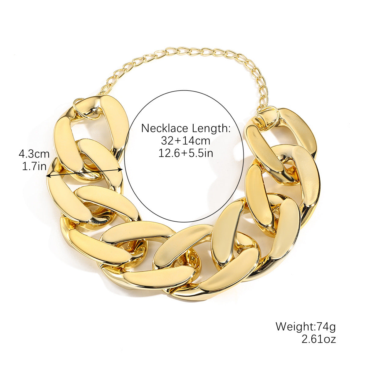 Wholesale Punk Geometric Thick Chain Hip-Hop Necklace Clavicle Chain
