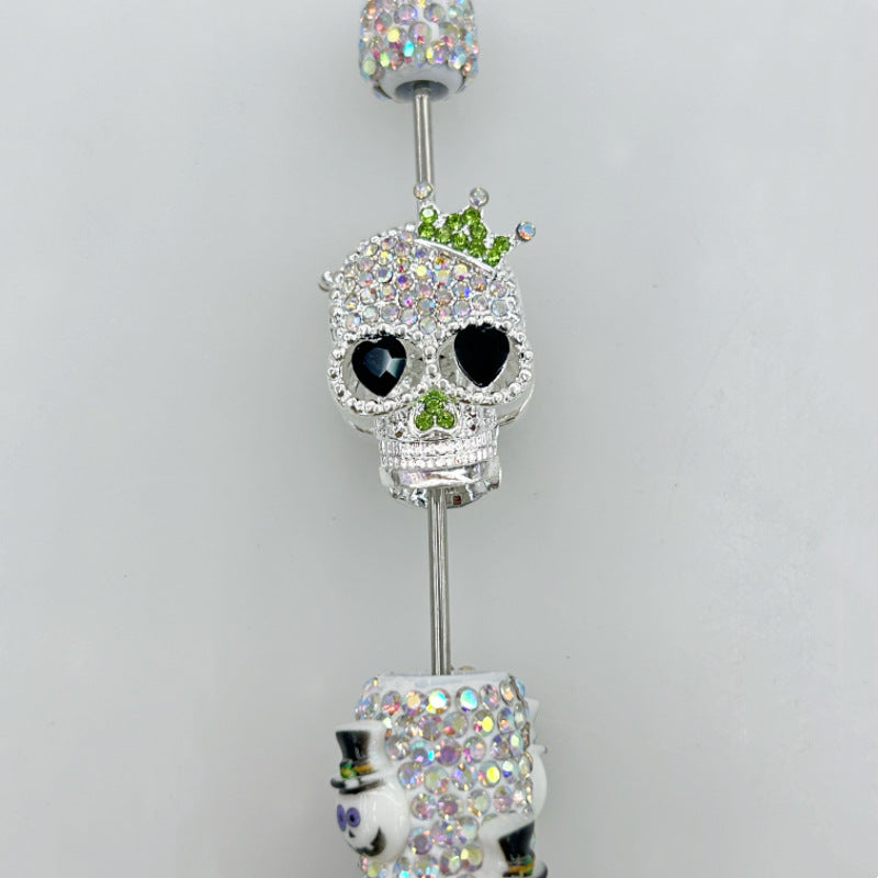 Wholesale 20pcs Heavy-Duty  Alloy Crown Ghost Skull Four-Hole Loose 3D  Crystal Beads