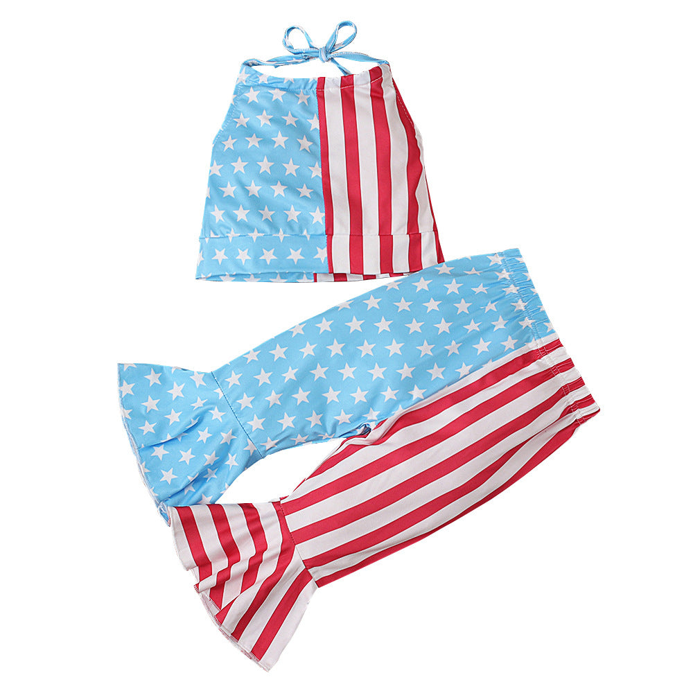 Wholesale Independence Day Camisole Flare Trousers Two Piece Children's Clothing Set