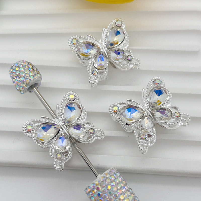 Wholesale 20pcs Heavy-duty alloy diamond double-sided crystal butterfly straight hole 3D Crystal Beads