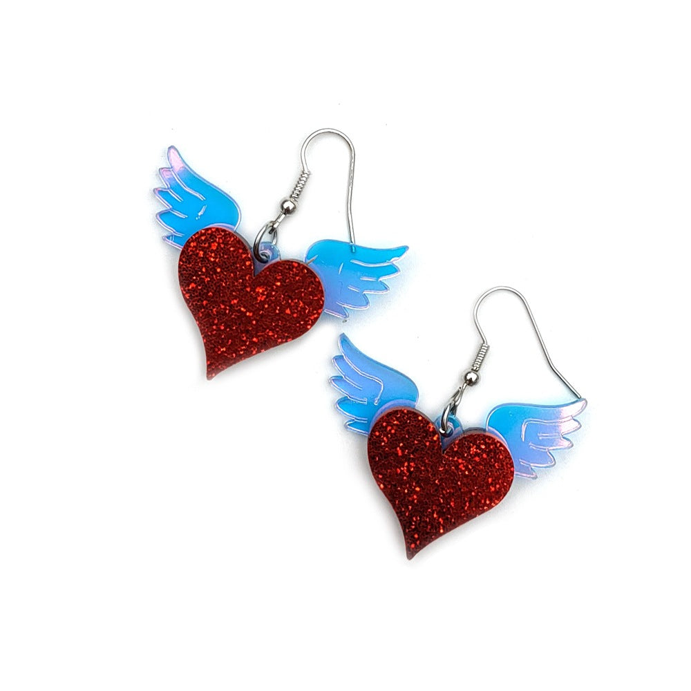 Wholesale Valentine's Day jewelry colorful angel wings red love acrylic earrings