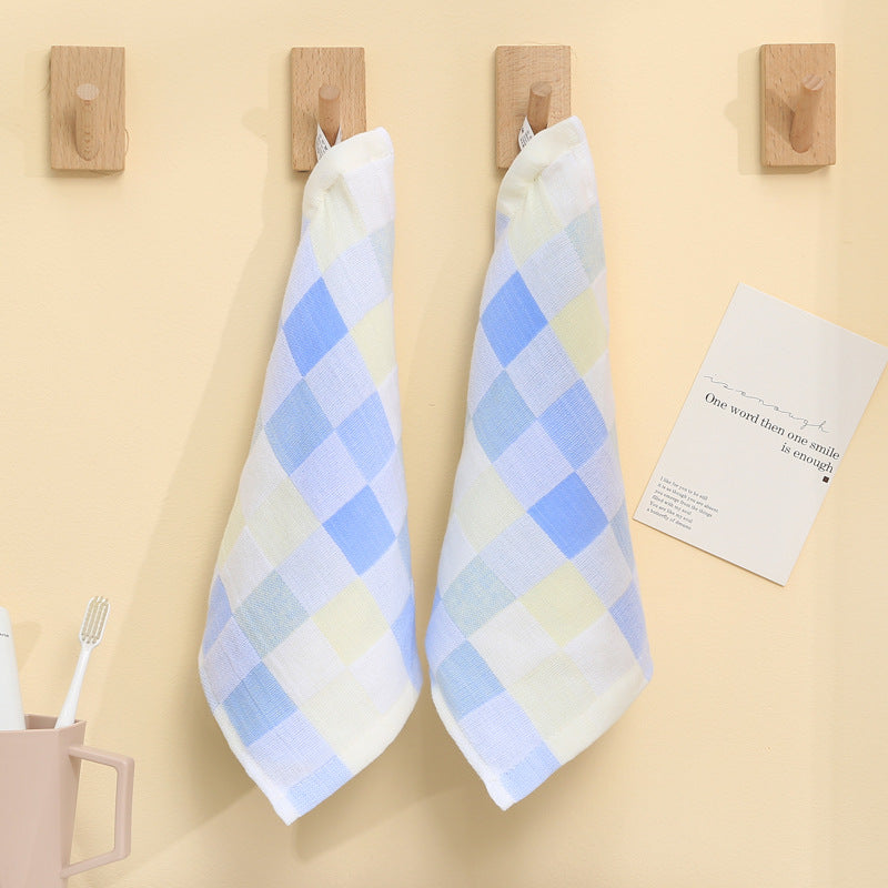 Wholesale Cotton Square Color Grid Gauze Small Children Gauze Saliva Kindergarten Handkerchief Towel