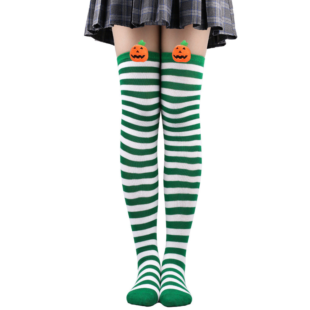 Wholesale Halloween Cartoon Devil Knee-high Striped Socks