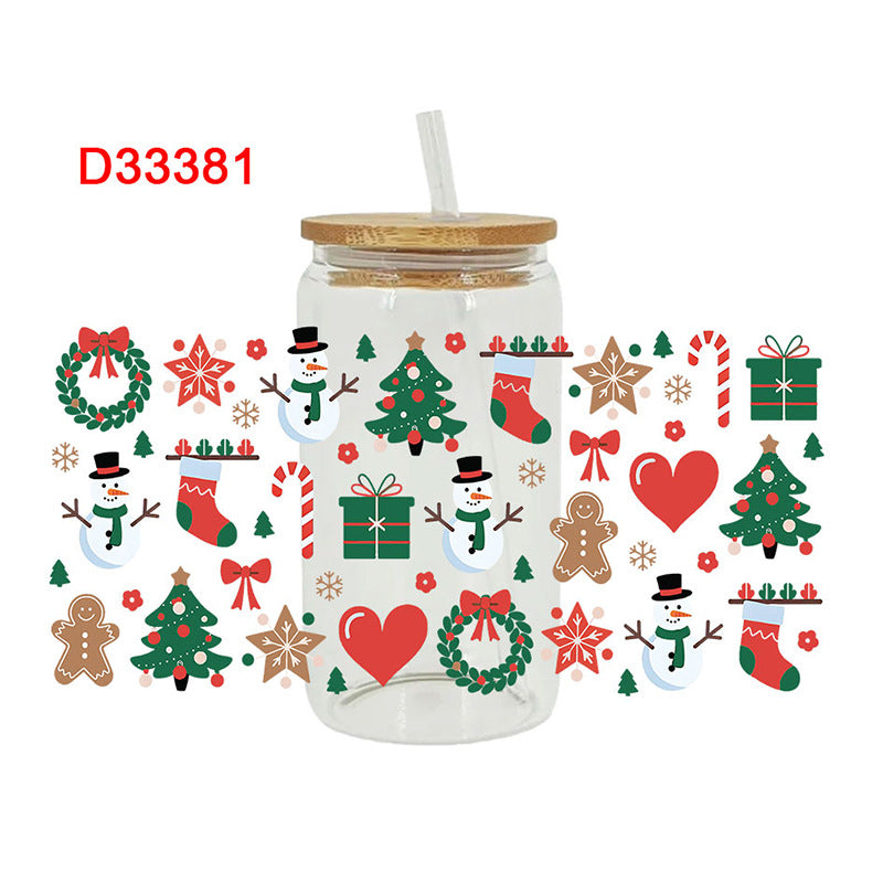Wholesale Christmas trees of various colors 16oz Cup UV DTF Wraps