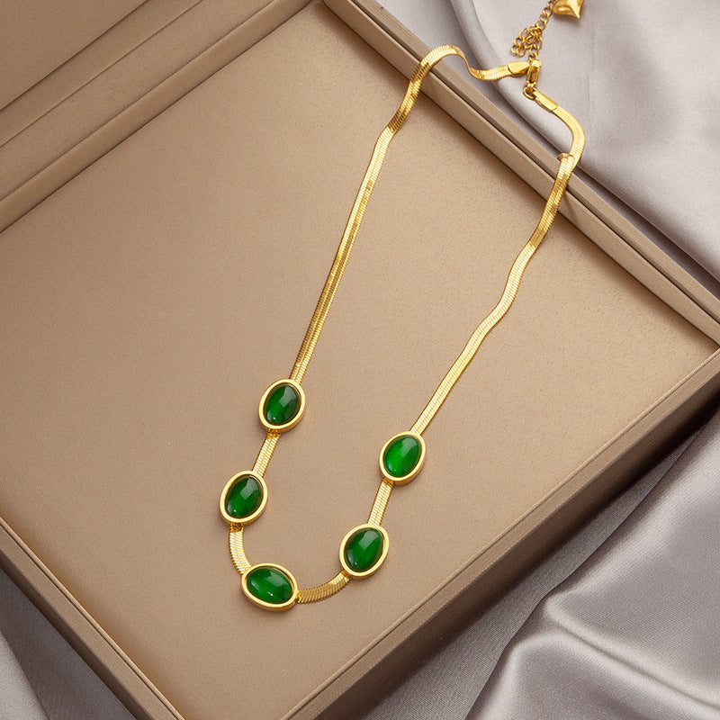 Wholesale  Accessible Luxury Niche Emerald Titanium Steel Necklace Women' s Ins Style