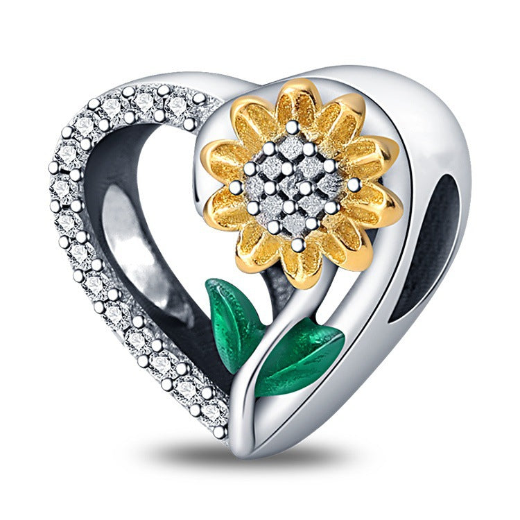 Wholesale Chrysanthemum Sunflower Beads Silver Plated Charms