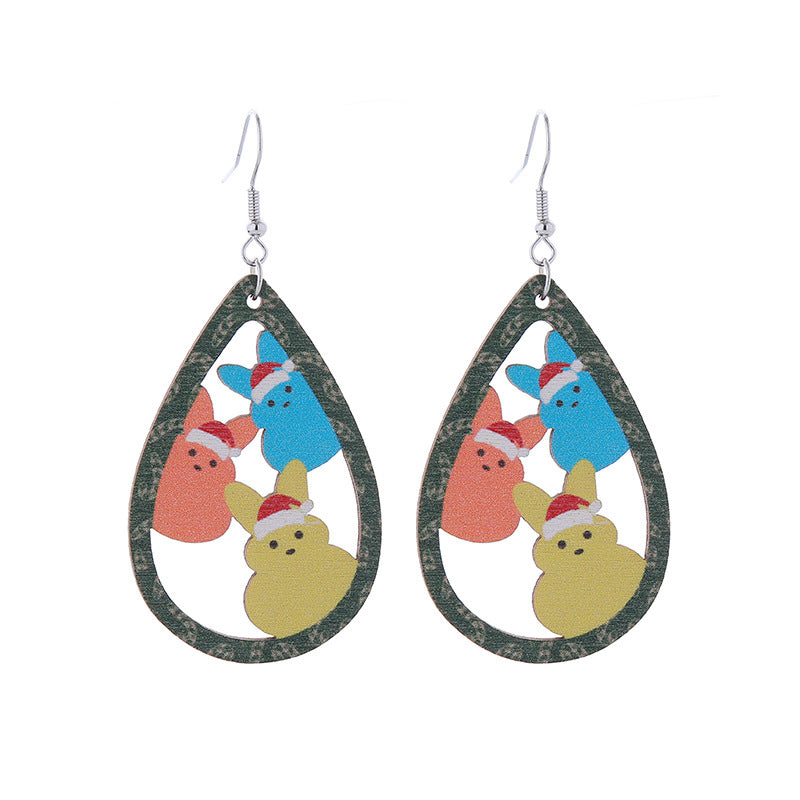 Wholesale Easter Bunny Flower Basket Printed Egg Wooden Earrings