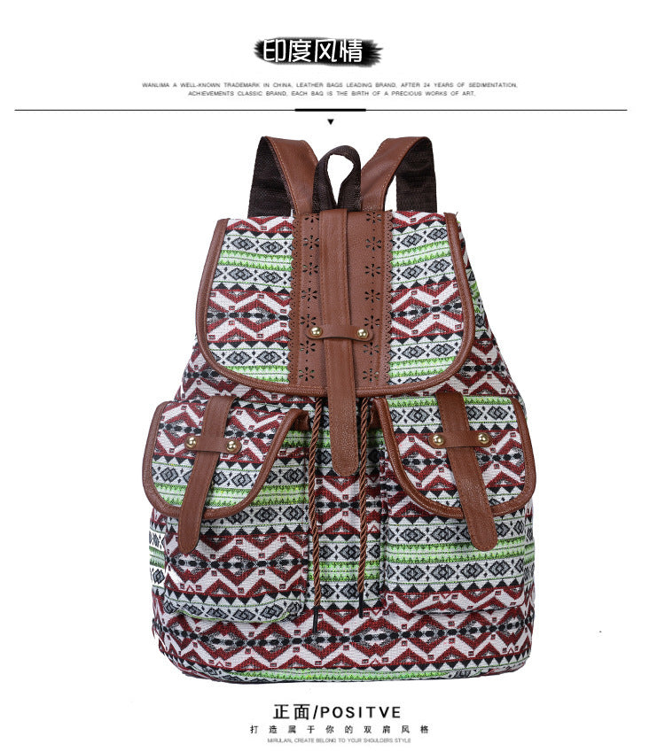 Wholesale Ethnic Style Backpack Canvas Drawstring Small Backpack