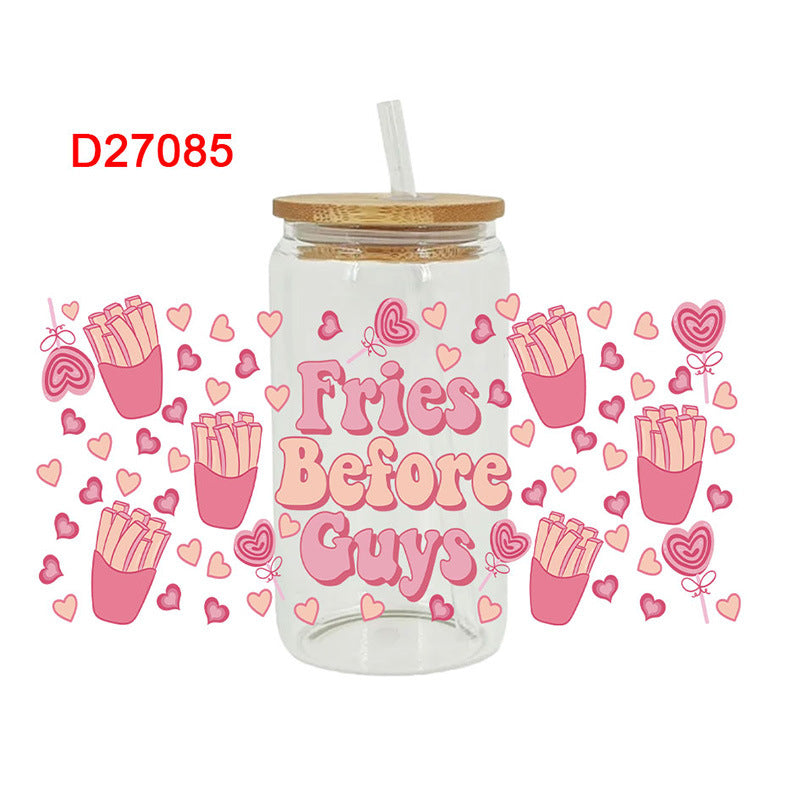Wholesale Cartoon Cute Pink Valentine' s Day Heart 16oz Cup UV DTF Wraps