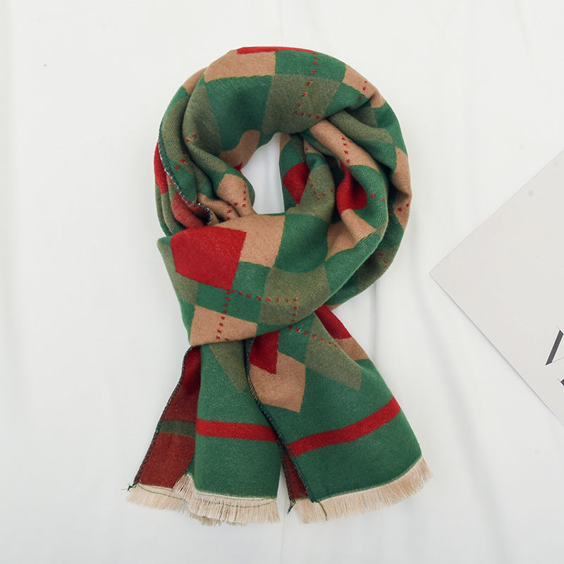 Wholesale Diamond Colored Grid Children's Winter Imitation Cashmere Warm and Thick Windproof Scarf
