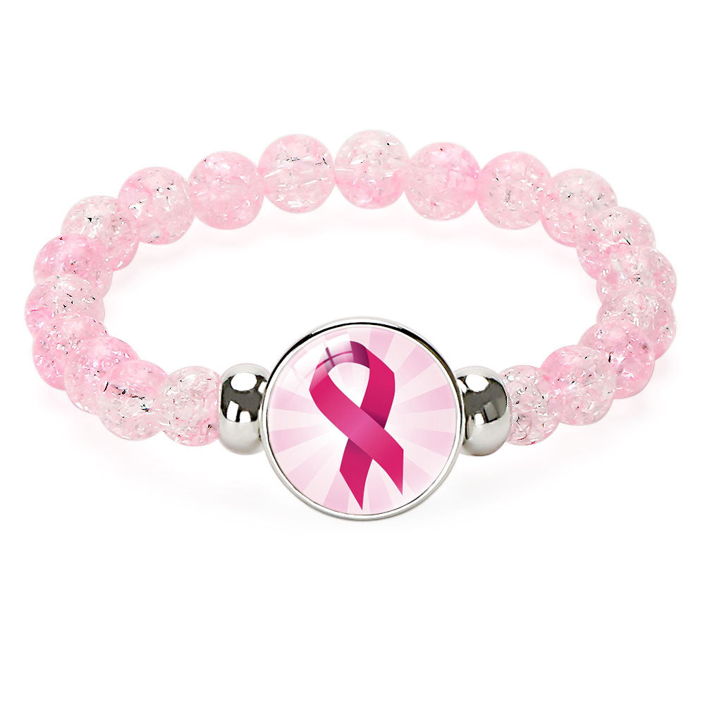 Wholesale Beaded Pink Ribbon Caring for Women's Breast Blossoming Crystal Colored Bracelet