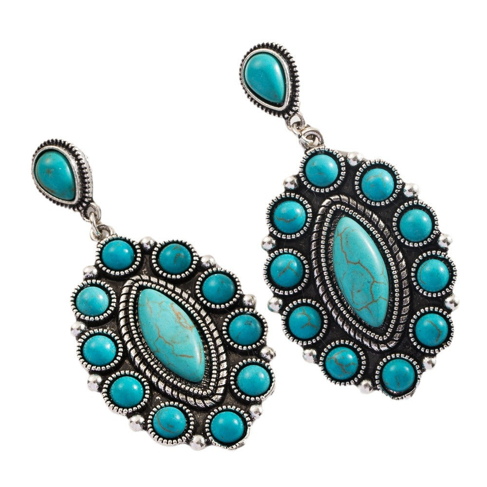 Wholesale Vintage Bohemian Turquoise Leather Exaggerated Earrings