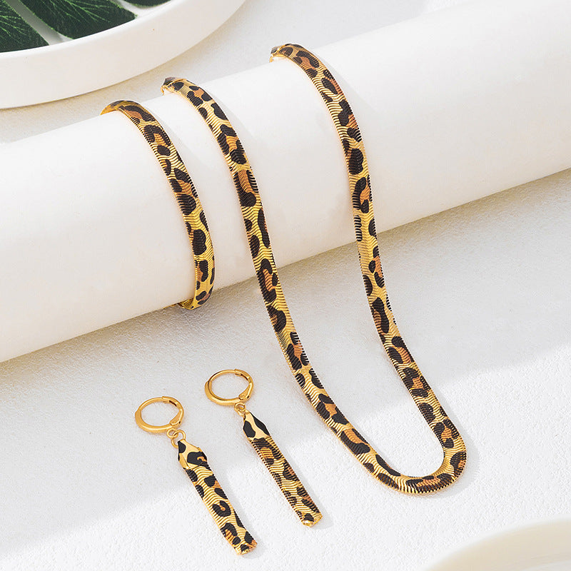 Wholesale Leopard Print Snake Chain Jewelry Set Necklace Bracelet Earrings Retro Elegant Party Gift