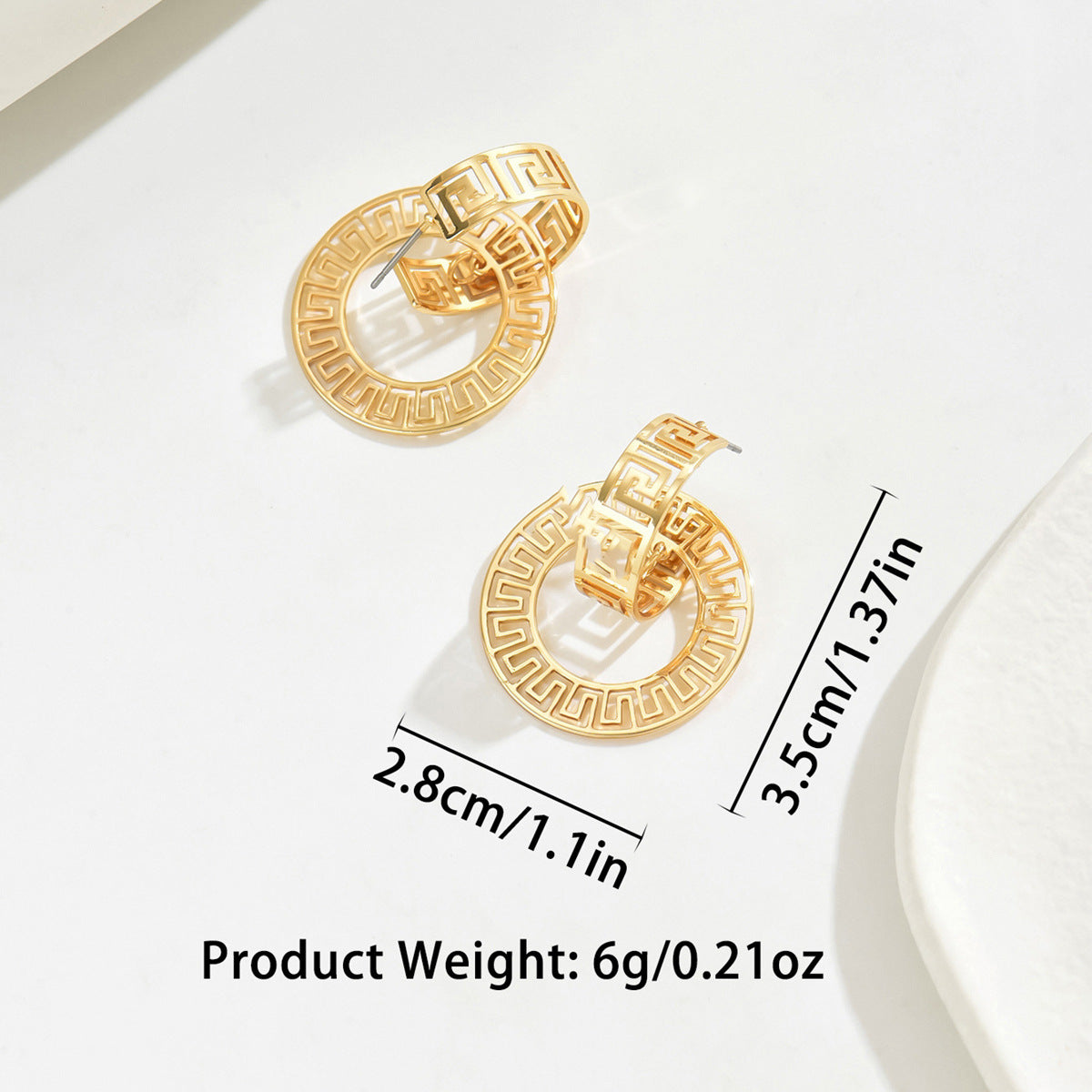 Wholesale Golden hollow geometric pattern circle earrings
