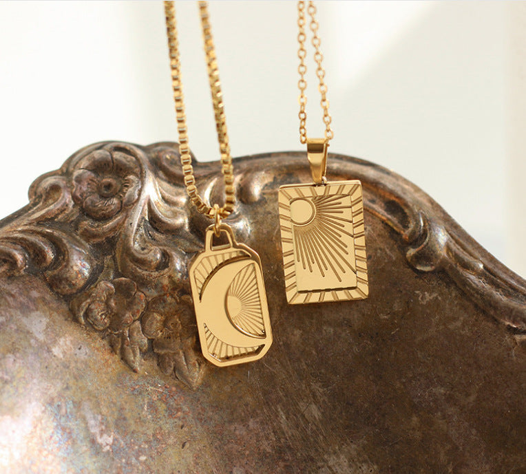 Wholesale Square Sun Moon Gold Plated Sweaters Necklace