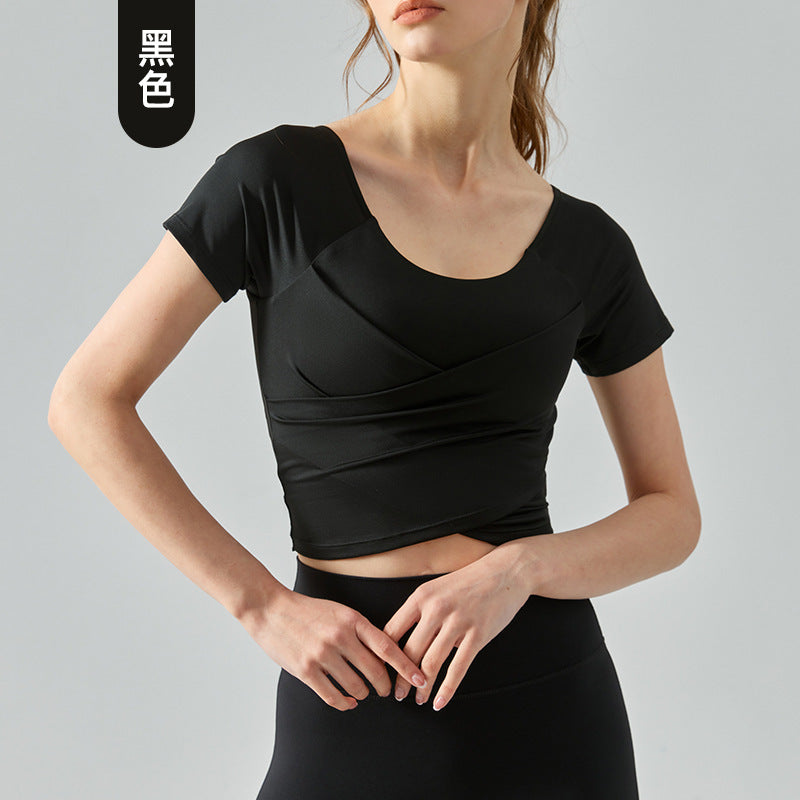 Wholesale Cross Pleated Slim Yoga with Bra Pad All-in-one Top