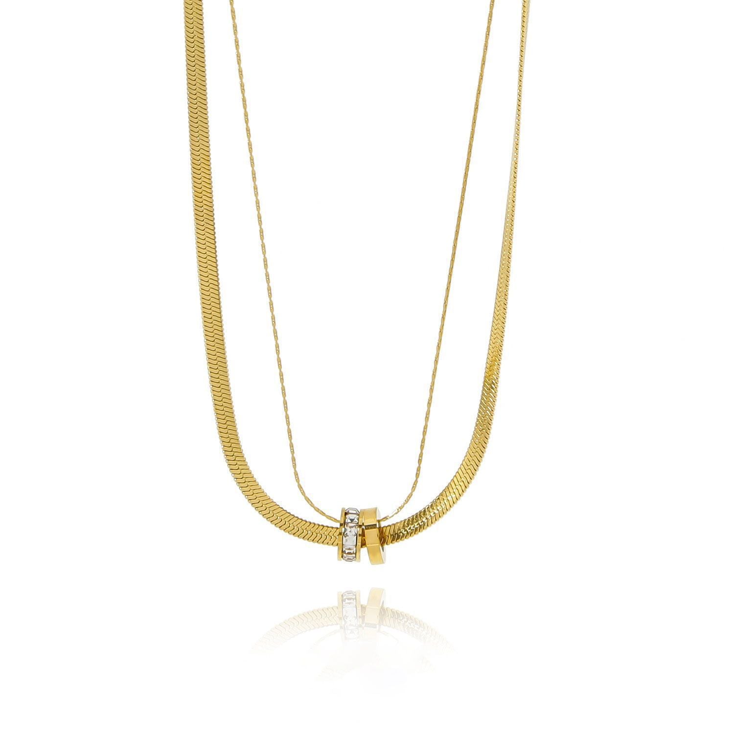 Wholesale Trendy Double Layer Titanium Steel Gold Necklace Geometric Snake Chain Collarbone Jewelry For Women Fashion Accessory For Boutique Resale