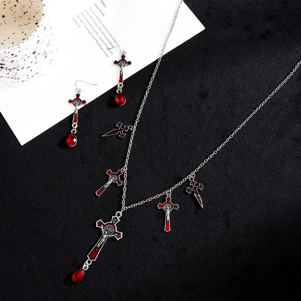 Wholesale Halloween bat jewelry suit Gothic retro exaggerated black bat necklace earrings suit holiday gift