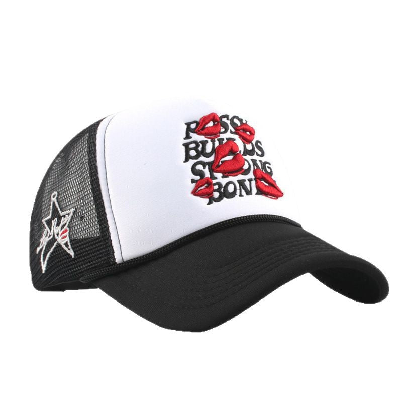 Wholesale 5pcs Lips Baseball Net Cap Women' s Letter Embroidered Cap Men' s Curved Eaves
